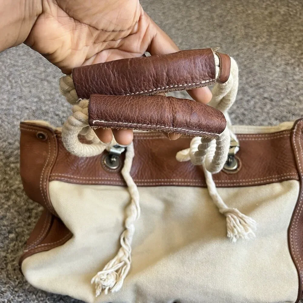 Vintage GAP 1969 Tote Shoulder Bag Canvas/Leather Tan Brown Well Made Purse - Picture 7 of 10